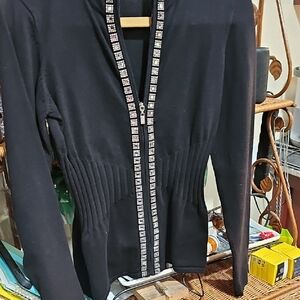 Belldini Black Zippered Top with Silver Accents